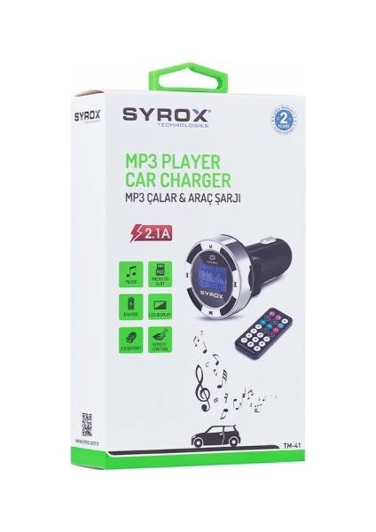 Fm Transmitter MP3-USB ve Araç Şarjı 2.1A - Syx - TM41