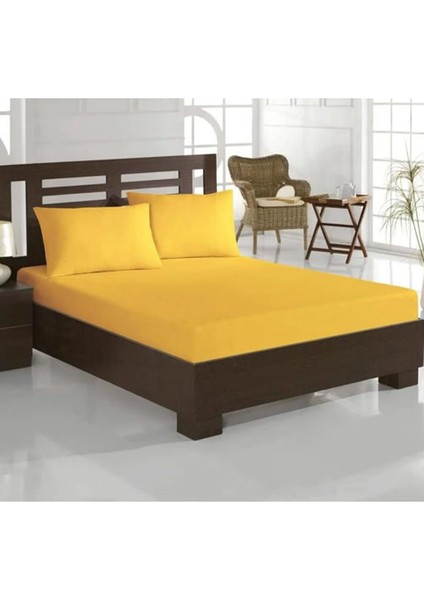 Pamuk Lastikli Penye Çarşaf Çift Kişilik Sarı