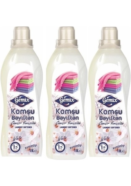 Gemix Komşu Bayıltan Konsantre Yumuşatıcı 1 lt Beyaz 3'lü Set