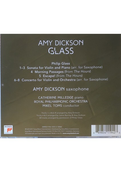 Amy Dickson ‎– Glass CD