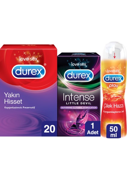 Aşk Paketi - Yakın Hisset 20LI Prezervatif, Çilek 50 ml , Little Devil Titreşimli Halka