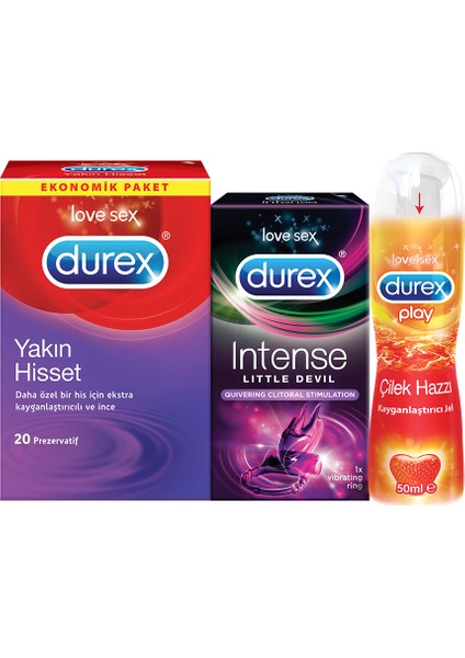 Aşk Paketi - Yakın Hisset 20LI Prezervatif, Çilek 50 ml , Little Devil Titreşimli Halka