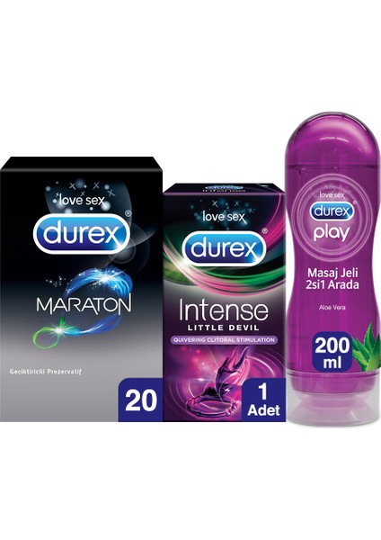 Performans Paketi - Maraton 20LI Prezervatif, Aloe Vera ve Masaj Jeli 200ML, Little Devil Titreşimli Halka