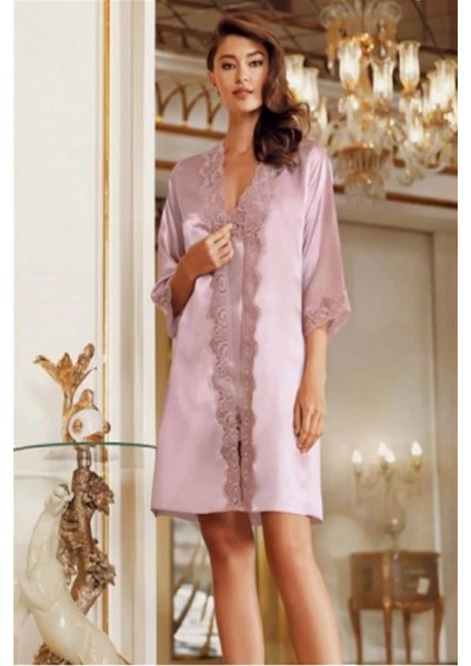 4005 2'li Çeyizlik Saten Gecelik Sabahlık Takım