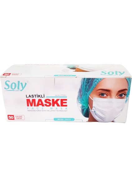 3 Katlı Lastikli Maske 50'li
