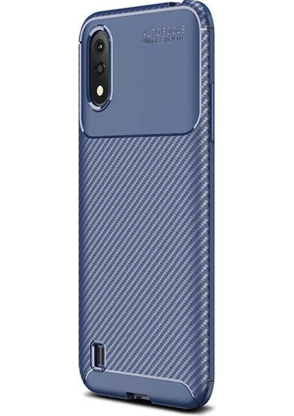 Samsung Galaxy A01 Kılıf Negro Karbon Dizayn Silikon + Nano Glass Lacivert