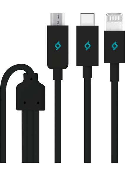 Trio 3in1 Data ve Şaj Kablosu - Siyah
