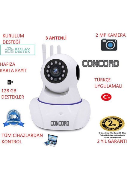 C620 Kablosuz Wifi Ip Gece Görüşlü 1080P Türkçe Kamera