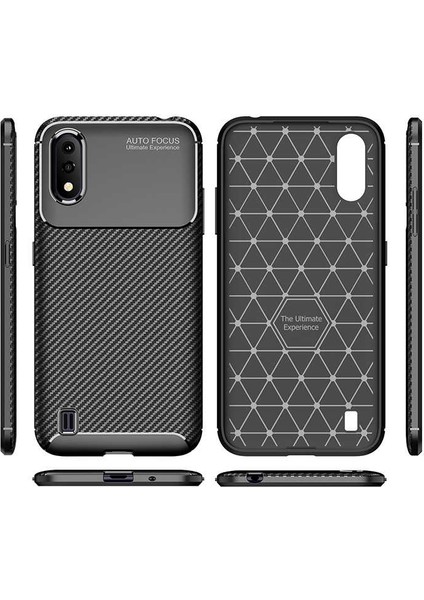 Samsung Galaxy A01 Kılıf Negro Karbon Dizayn Silikon + Nano Glass Lacivert modelleri