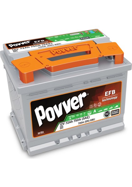 Akü 12V 72AH Efb 720A Cca Start-Stop Akü