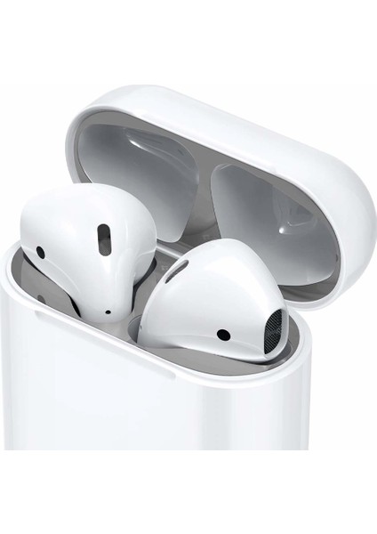Apple AirPods 2/1 Nesil Uyumlu Kapak İçi Kir / Toz Önleyici Shine Shield Metal Silver (2 Adet) - ASD00213