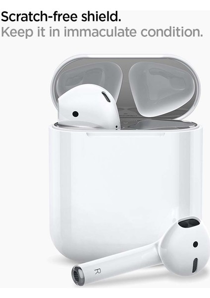 Apple AirPods 2/1 Nesil Uyumlu Kapak İçi Kir / Toz Önleyici Shine Shield Metal Silver (2 Adet) - ASD00213 modelleri