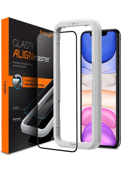 iPhone 11 / iPhone XR Cam Ekran Koruyucu Kolay Kurulum AlignMaster Full Cover Black / Siyah - AGL00106