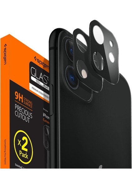 Apple iPhone 11 Kamera Lens Camı Koruyucu Full Cover Black / Siyah (2 Adet) - AGL00506