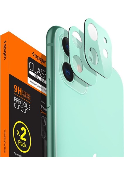 Apple iPhone 11 Kamera Lens Camı Koruyucu Full Cover Green / Yeşil (2 Adet) - AGL00508