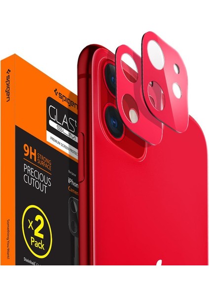 Apple iPhone 11 Kamera Lens Camı Koruyucu Full Cover Red / Kırmızı (2 Adet) - AGL00511