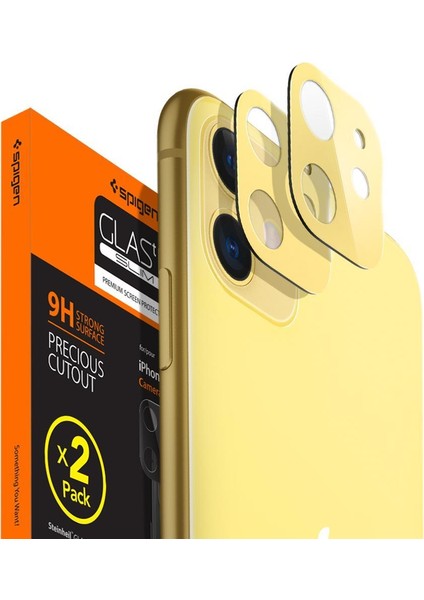 Apple iPhone 11 Kamera Lens Camı Koruyucu Full Cover Yellow / Sarı (2 Adet) - AGL00509