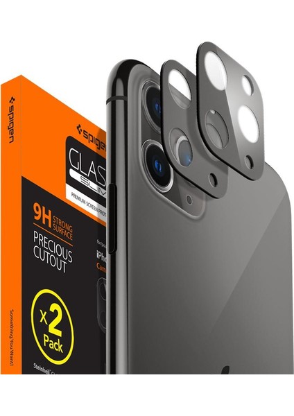 Apple iPhone 11 Pro Max / iPhone 11 Pro Kamera Lens Camı Koruyucu Full Cover Space Gray / Uzay Grisi (2 Adet) - AGL00503