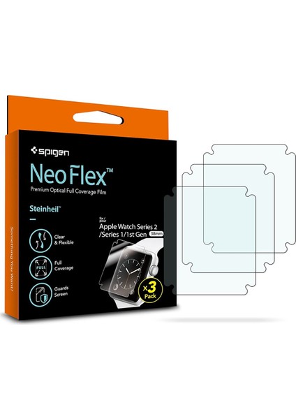 Apple Watch Seri 3/2/1 (38mm) ile Uyumlu Ekran Koruyucu Film Neo Flex HD (3 Adet) - 047FL21381