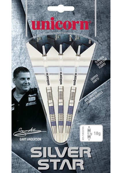 Gary Anderson Silver Star Tungsten 21GR Çelik Uçlu Dart Oku Seti