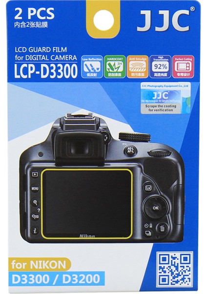 LCP-D3300 LCD Ekran Koruyucu Film 2'li Paket Nikon D3500 D3400 D3300 D3200