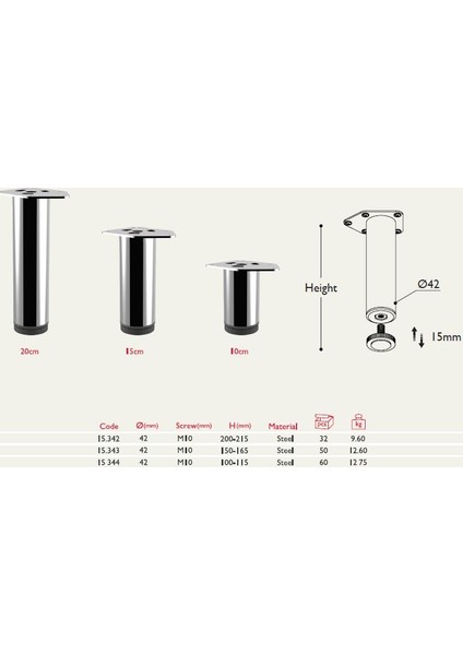Metal Mobilya Ayağı Krom Çap 42 mm - 15 cm 4'lü