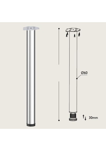 Sehpa Ayağı 60 mm Parlak Krom 32 cm 4'lü
