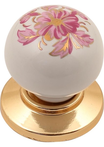 Sude Porselen Kulp Altın Pembe Çiçekli Düğme 2'li