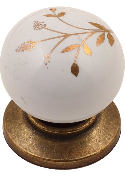 Sude Porselen Kulp Antik Altın Çiçekli Düğme 2'li