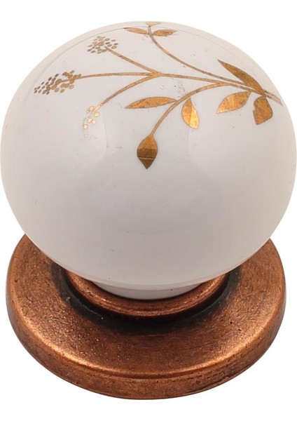 Sude Porselen Kulp Bakır Altın Çiçekli Düğme 2'li