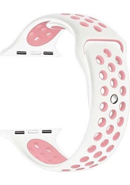 Apple Watch Uyumlu 42 mm Large Beden(L SIZE) Spor Silikon Kordon Pembe Beyaz