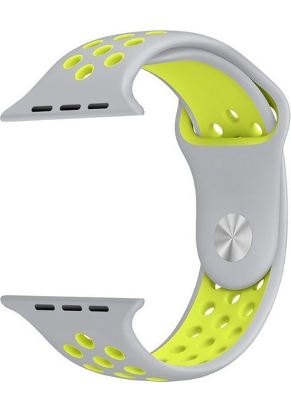 Apple Watch Uyumlu 42 mm Large Beden(L SIZE) Spor Silikon Kordon - Gri Sarı