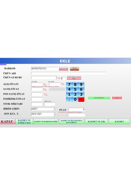 Fiber Barkod Resimli Dokunmatik Market Programı