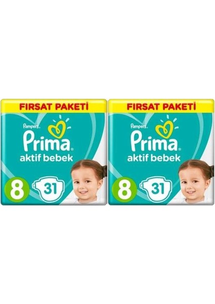 Bebek Bezi Aktif Bebek 8 Beden 62'li Paket Fırsat Paketi