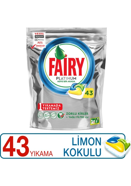 Platinum Bulaşık Makinesi Deterjanı Tableti / Kapsülü Limon Kokulu 43 Yıkama