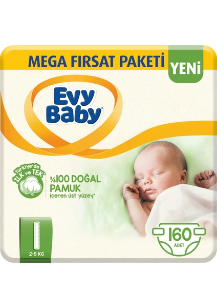 Evy Baby Bebek Bezi 1 Beden Yenidoğan  Paketi 160'lı