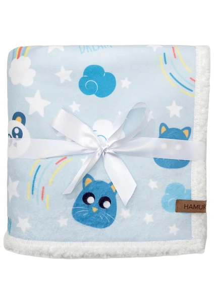 Bebek Beyaz Mavi Dream Fluffy Battaniyesi 80x100 cm