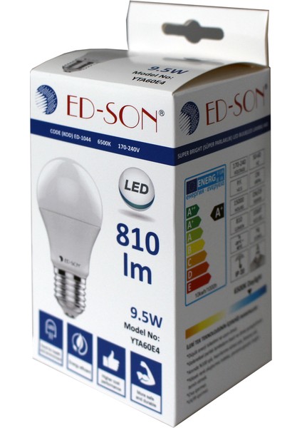 9,5 W LED Ampul Beyaz Işık 10'lu modelleri