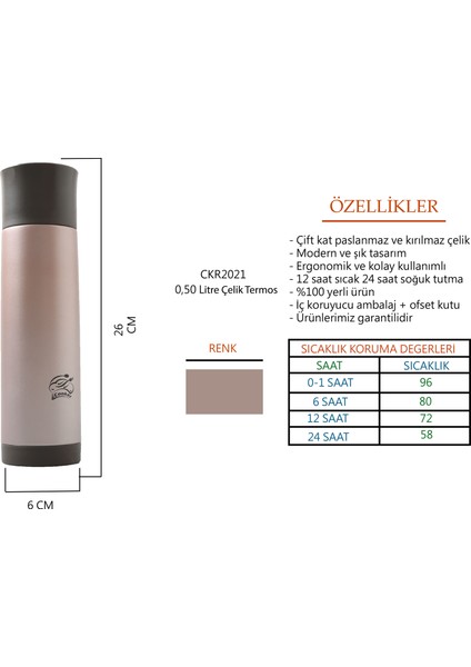 Trend Paslanmaz Trend Çelik Termos 500 ml - CKR2021