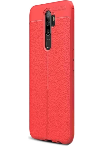 Case Street Oppo A9 2020 Kılıf Niss Silikon Deri Görünümlü Kırmızı