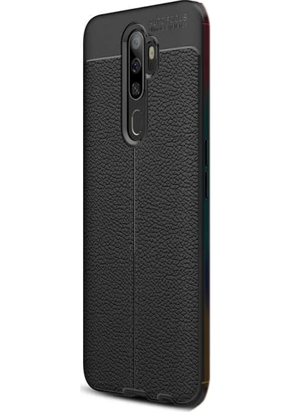 Case Street Oppo A9 2020 Kılıf Niss Silikon Deri Görünümlü Siyah