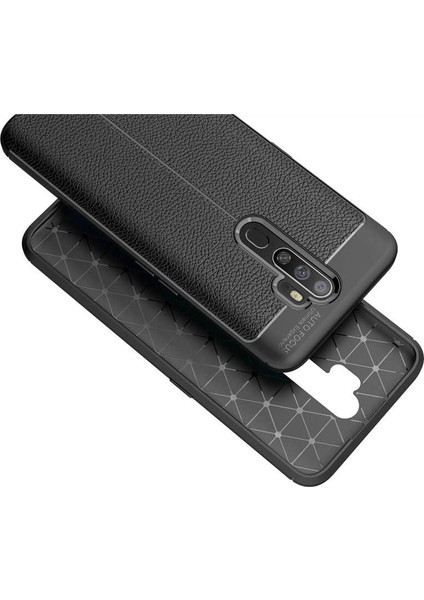 Case Street Oppo A9 2020 Kılıf Niss Silikon Deri Görünümlü Siyah