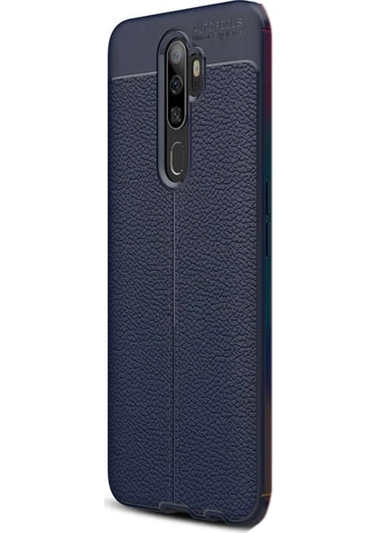 Case Street Oppo A9 2020 Kılıf Niss Silikon Deri Görünümlü + Nano Glass Lacivert