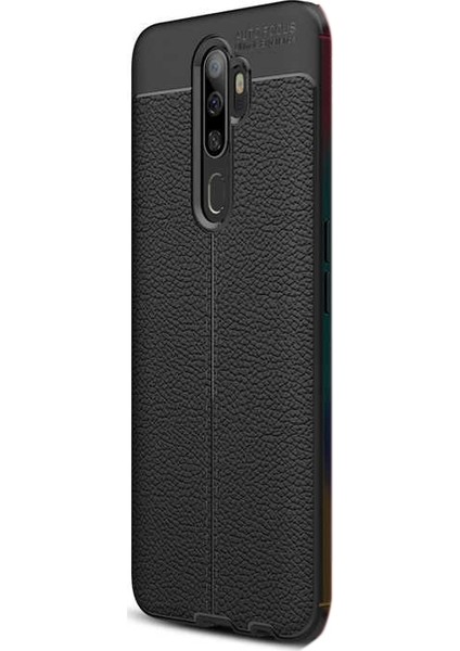 Oppo A9 2020 Kılıf Niss Silikon Deri Görünümlü + Nano Glass Siyah