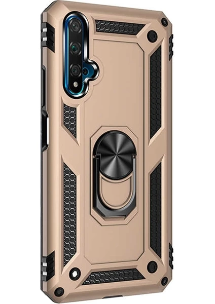 Case Street Huawei Honor 20 Kılıf Vega Standlı Yüzüklü Mıknatıslı Silikon Gold