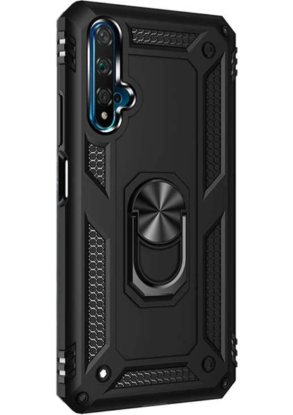 Case Street Huawei Honor 20 Kılıf Vega Standlı Yüzüklü Mıknatıslı Silikon Siyah