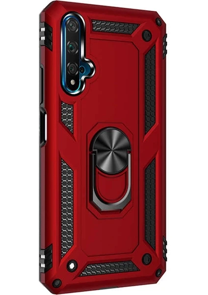 Case Street Huawei Honor 20 Kılıf Vega Standlı Yüzüklü Mıknatıslı + Nano Glass Kırmızı