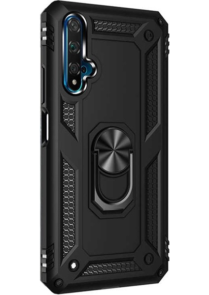 Huawei Nova 5T Kılıf Vega Standlı Yüzüklü Mıknatıslı Silikon Siyah