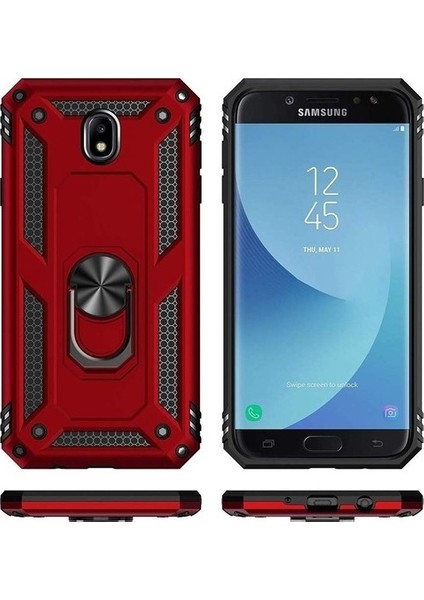 Samsung Galaxy J7 2015 Kılıf Tank Koruma Vega Standlı Yüzüklü Mıknatıslı Lacivert modelleri