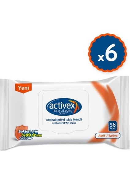 Actıvex Islak Havlu 56LI Aktif x 6 Paket Toplamda 336 Yaprak